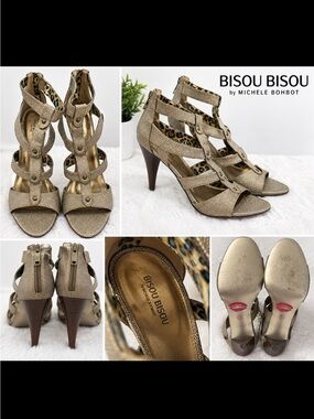 Bisou Bisou Michele Bohbot Women’s Metallic Gold Bronze Strappy Heels No Size